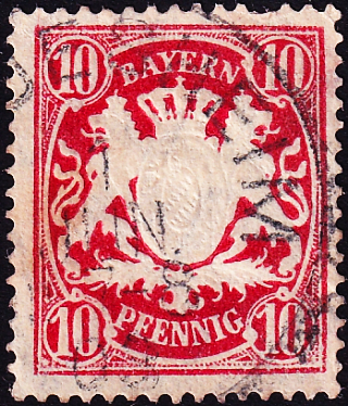 Германия , Бавария 1888 год . Герб Баварии . 010 pf. Каталог 13,0 €. (5)